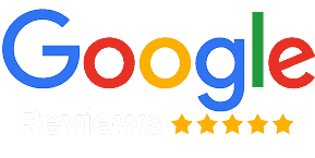 Google Reviews logo with five yellow stars underneath.